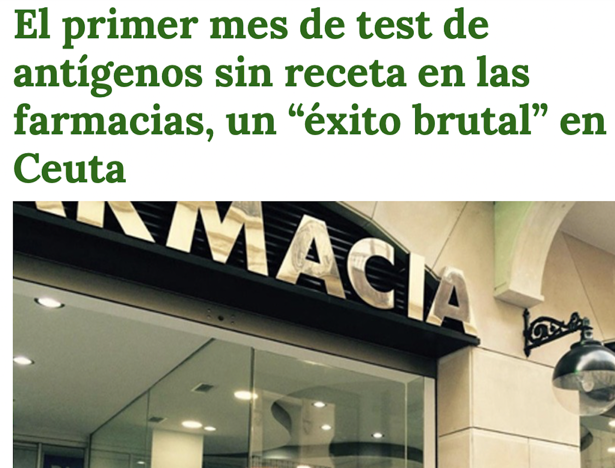Participación en El Pueblo de Ceuta «El primer mes de test de antígenos sin receta en las farmacias, un “éxito brutal” en Ceuta»